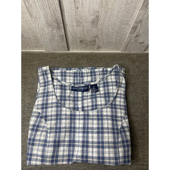 Mountain Lake Blue & White Plaid Sleeveless Linen Blend Petite Jumper Dress PM - Picture 3 of 6